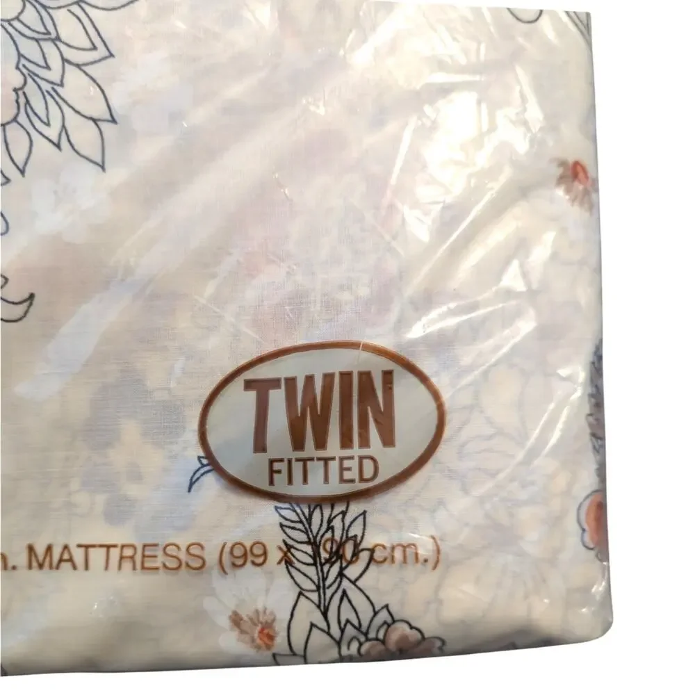 TASTEMAKER Vintage 1970s Floral Percale Victorian Bouquet Twin Fitted Sheet NEW